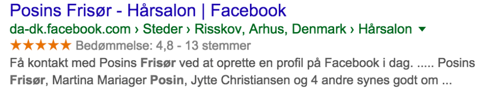Facebook Side på Google's Søgeresultater