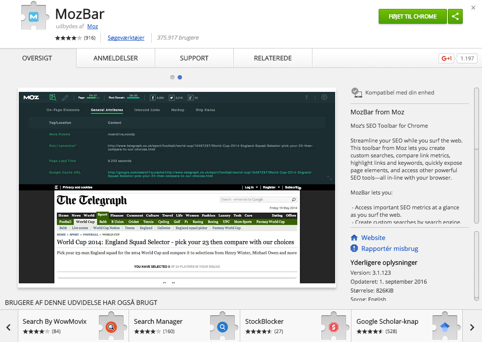 MozBar Chrome Extension