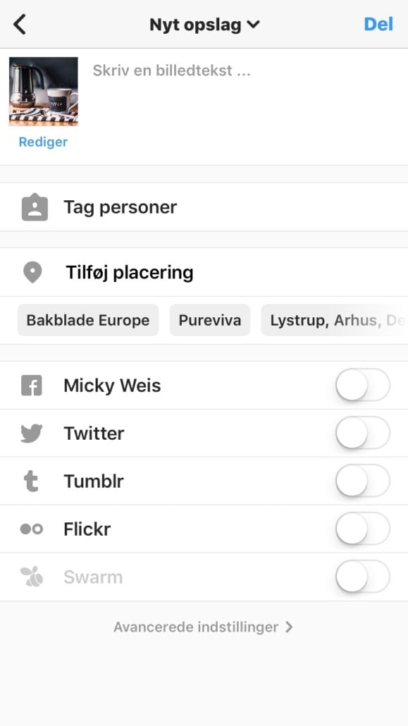 Tilføj Placering på Instagram