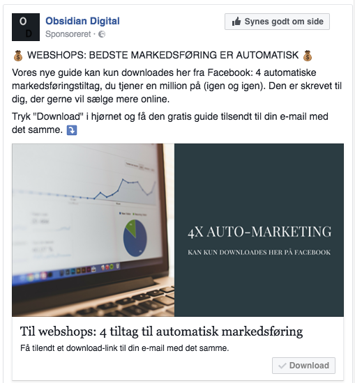 Eksempel på Lead Ads Facebook